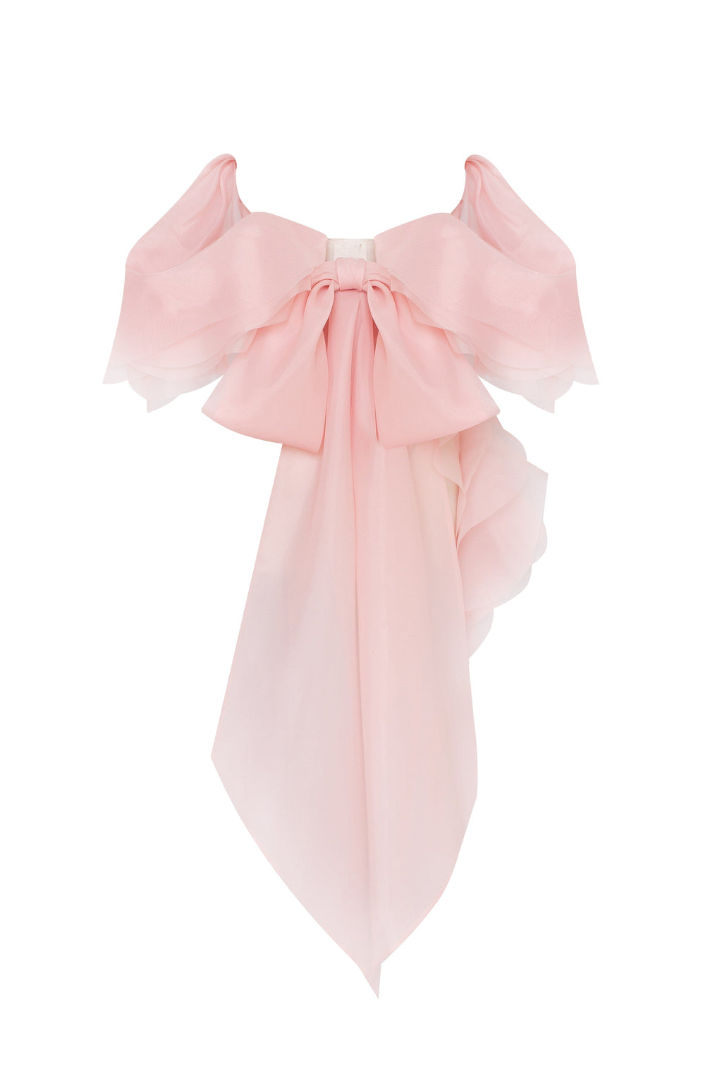 Gathered Waist Straight Neck Bow Pink Top