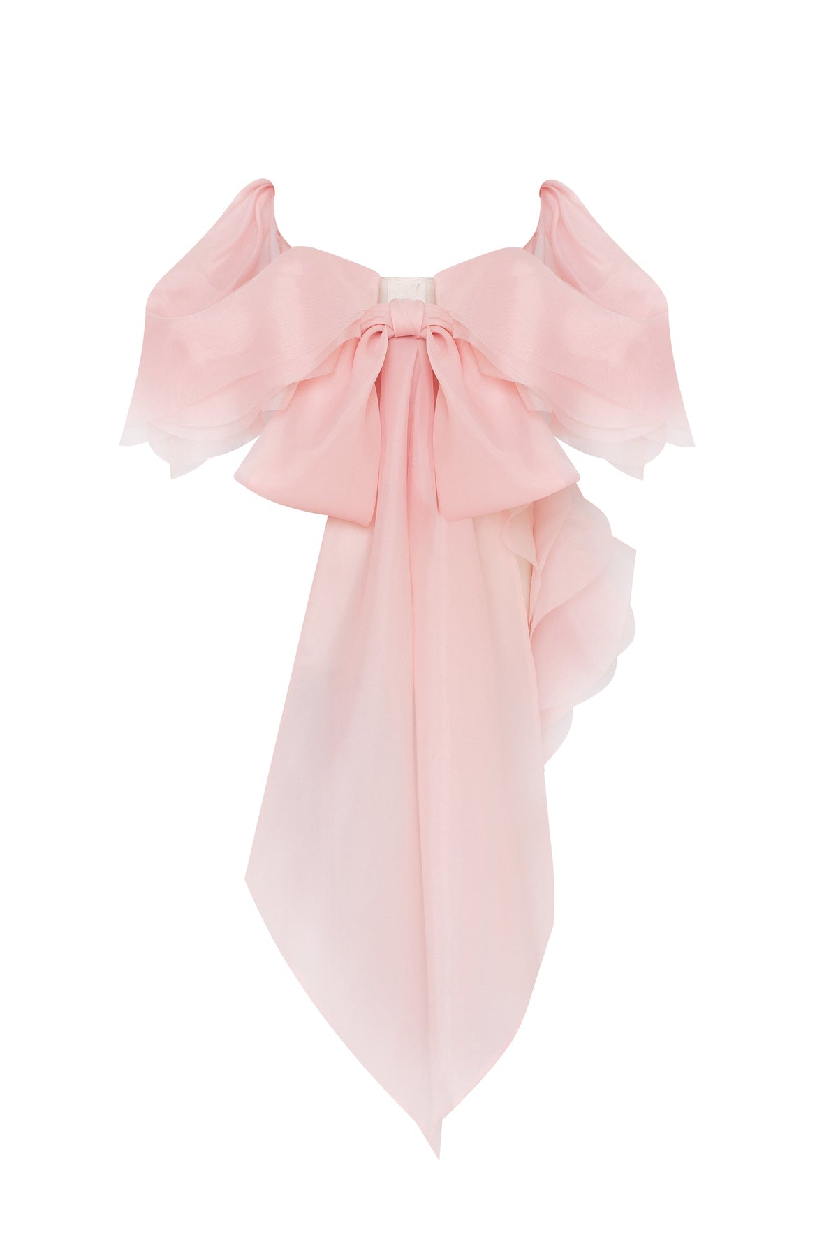 Gathered Waist Straight Neck Bow Pink Top