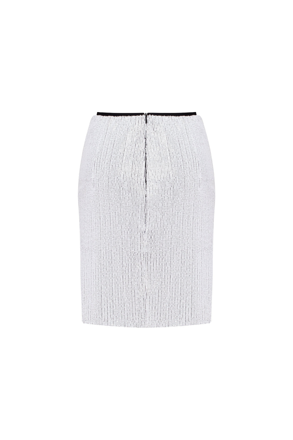 Draped Zip Lined White Sequin Skirt