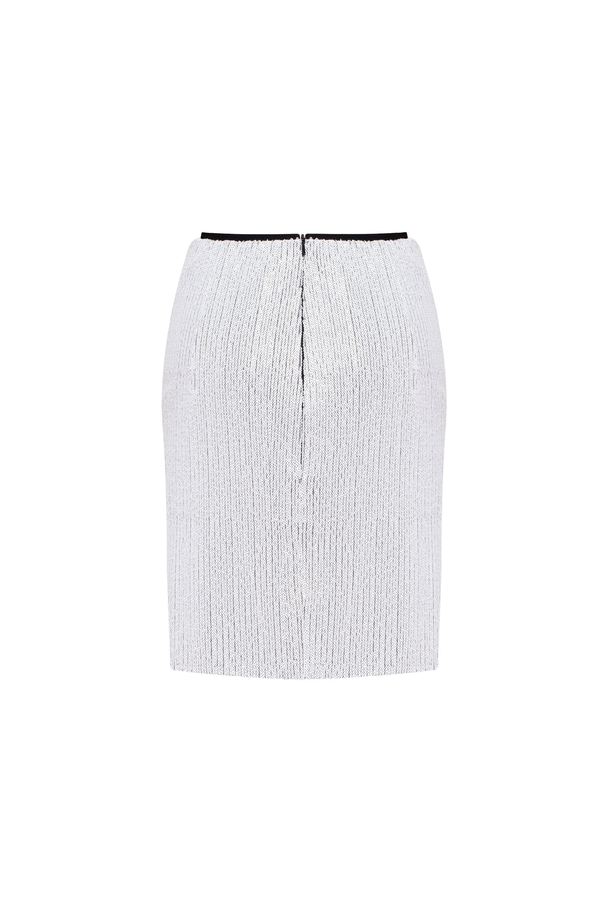 Draped Zip Lined White Sequin Skirt