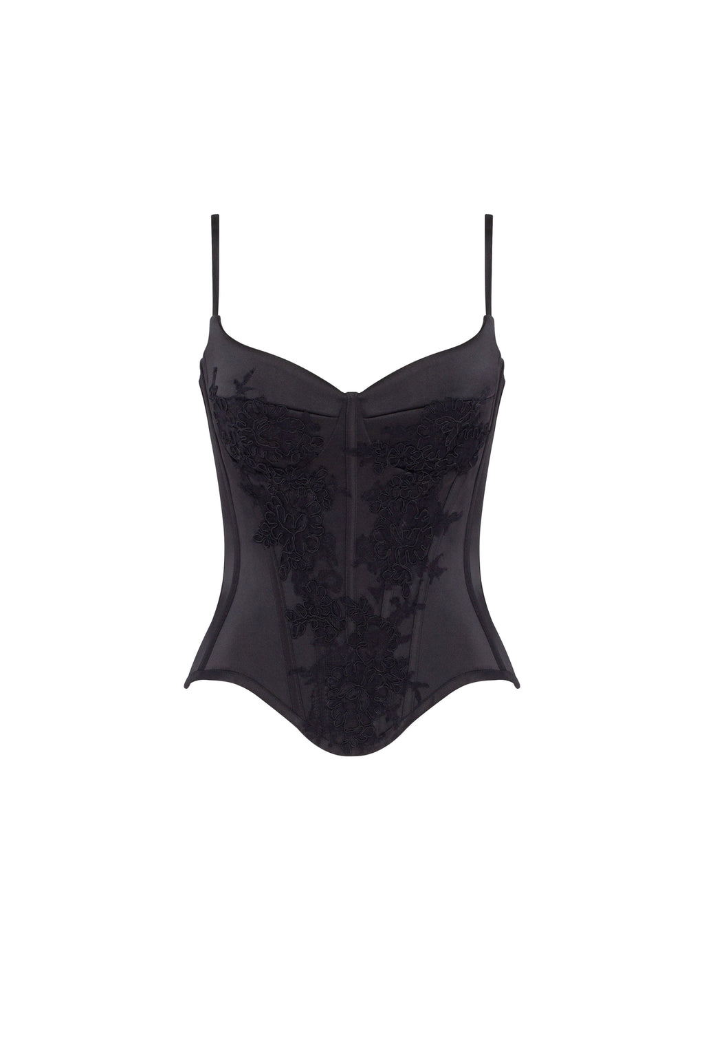 Black Lace Satin Boned Corset Top