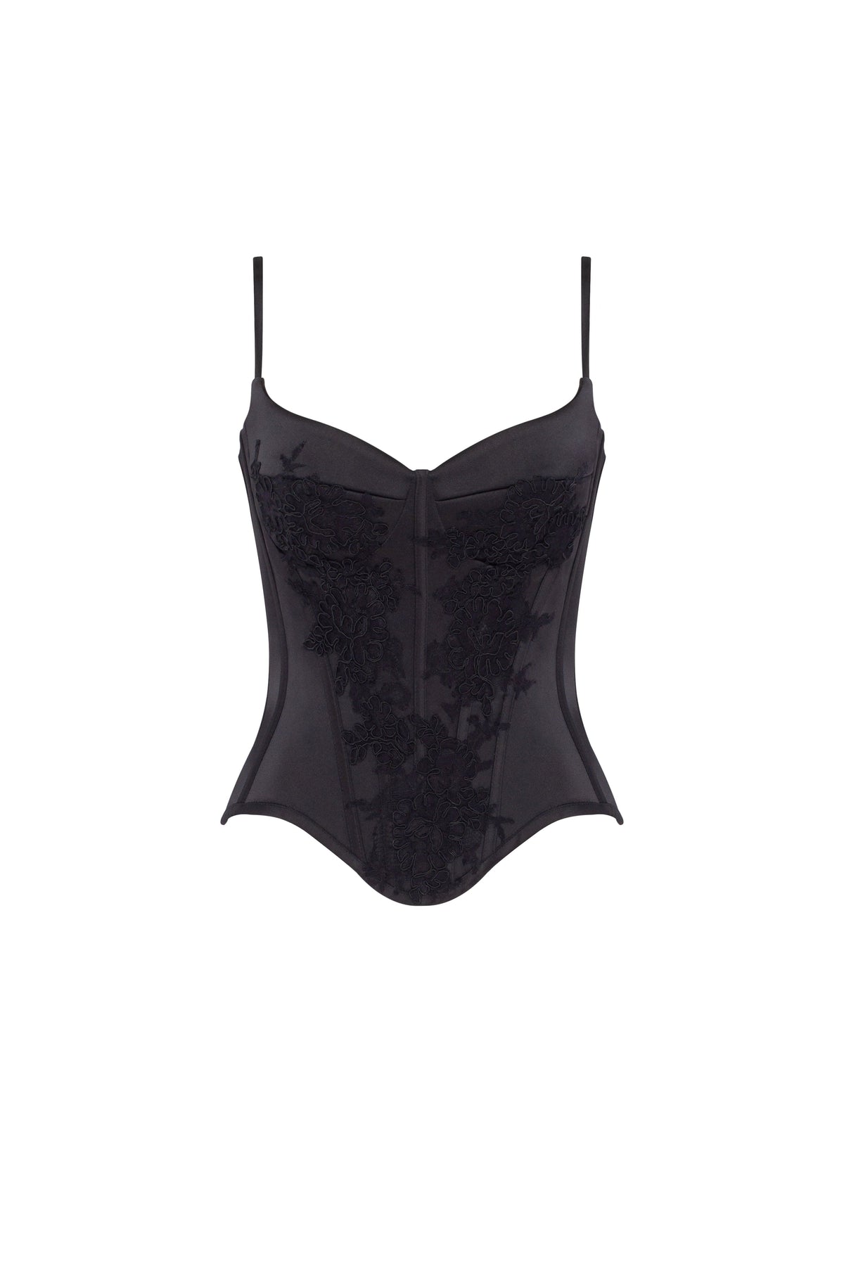 Black Lace Satin Boned Corset Top