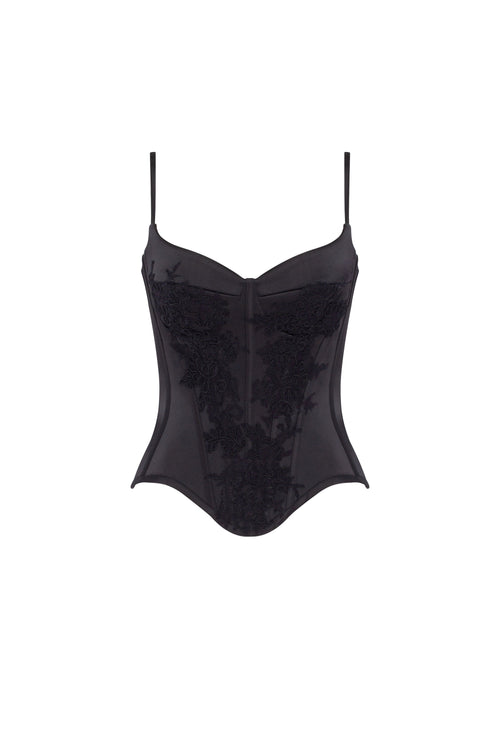 Black Lace Satin Boned Corset Top