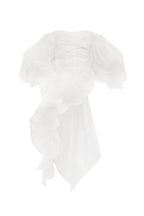 Gathered Waist Straight Neck Bow White Top