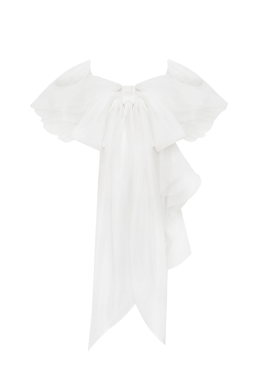Gathered Waist Straight Neck Bow White Top