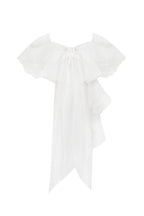 Gathered Waist Straight Neck Bow White Top