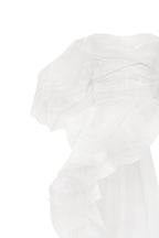 Gathered Waist Straight Neck Bow White Top