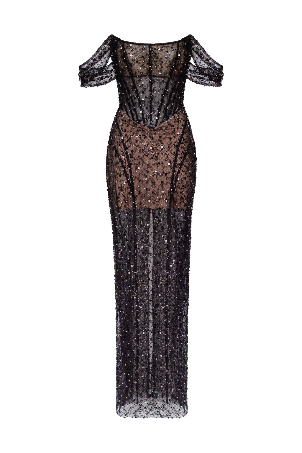 Sequin Lace Fitted Maxi Dress