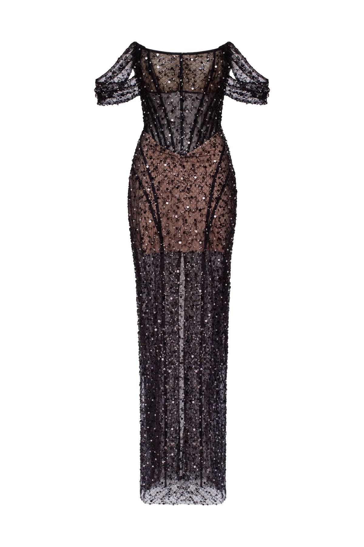 Sequin Lace Fitted Maxi Dress