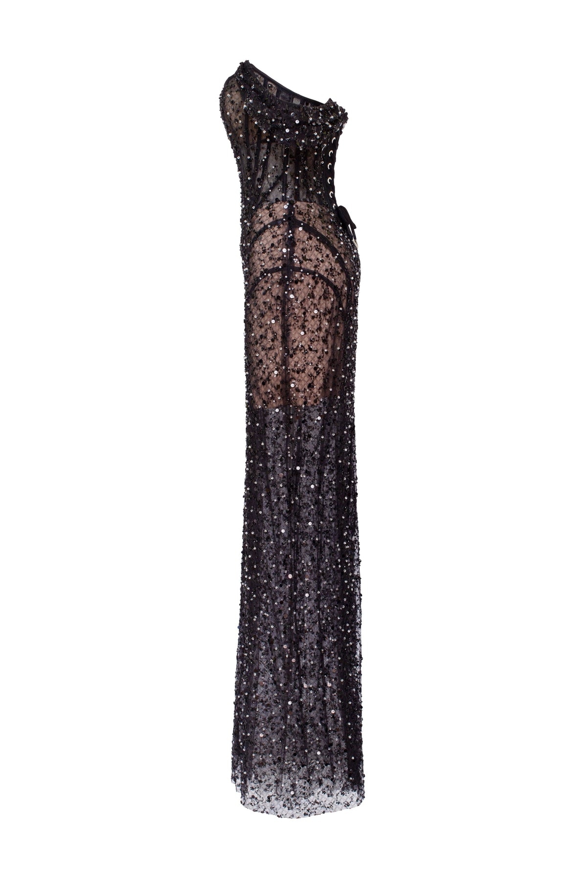 Sequin Lace Fitted Maxi Dress