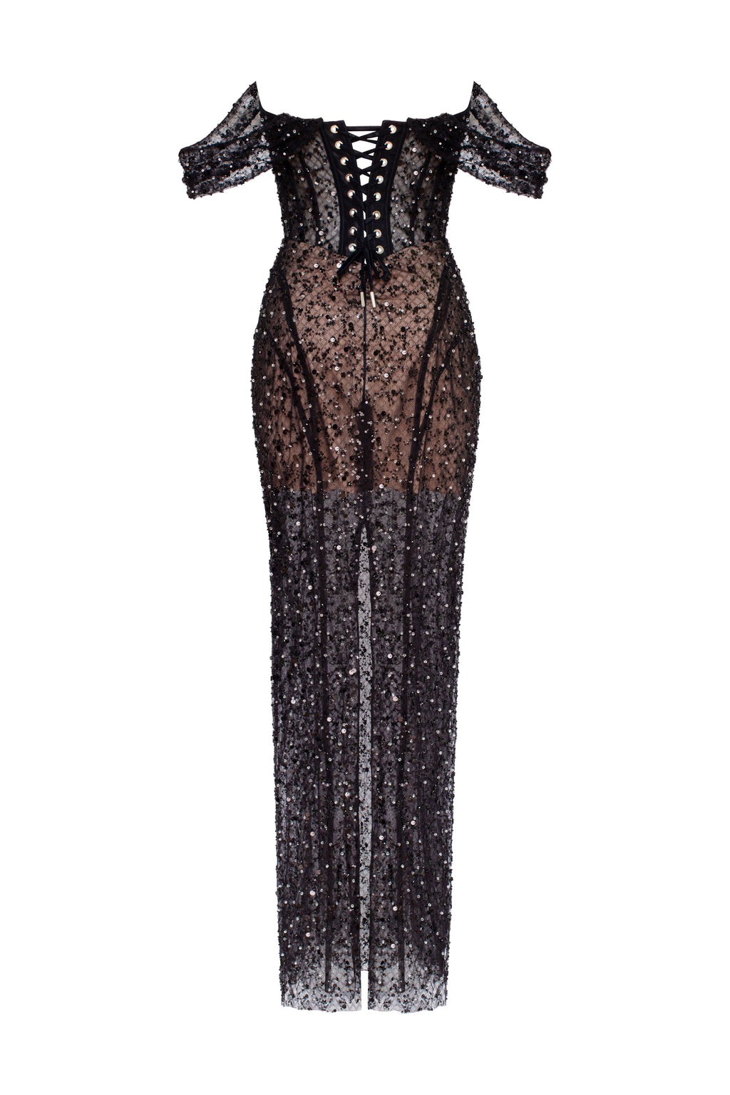Sequin Lace Fitted Maxi Dress