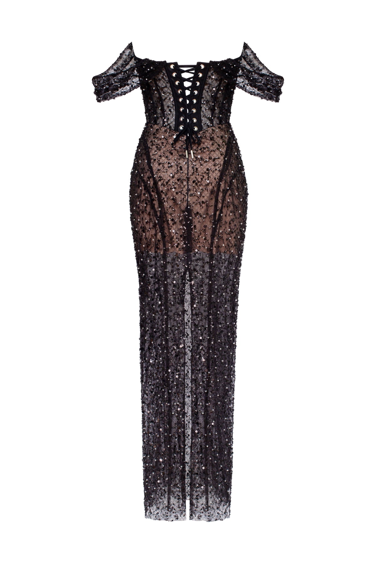 Sequin Lace Fitted Maxi Dress