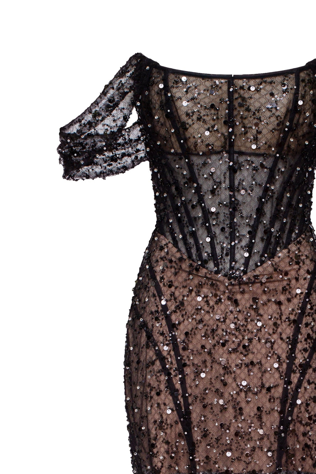 Sequin Lace Fitted Maxi Dress