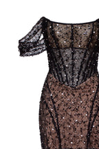 Sequin Lace Fitted Maxi Dress