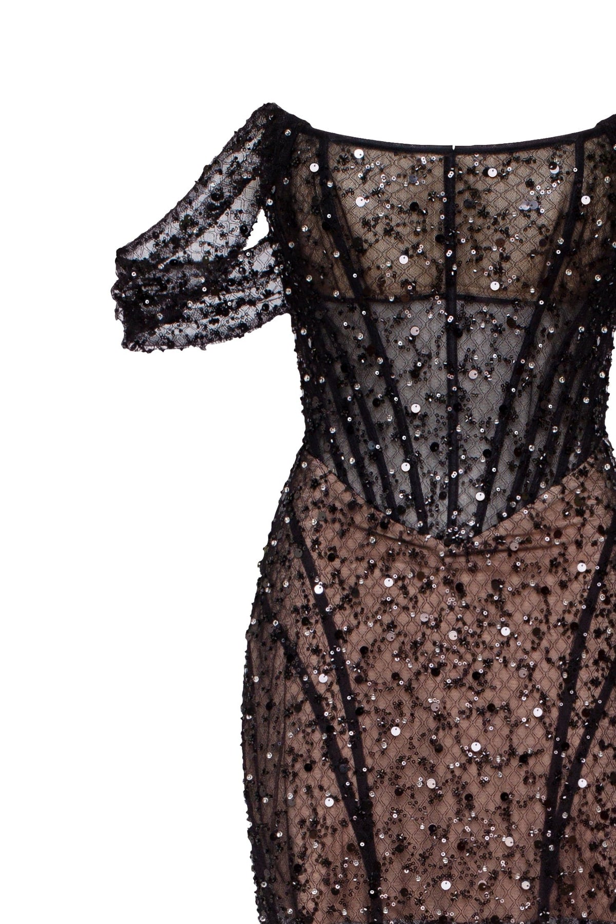 Sequin Lace Fitted Maxi Dress