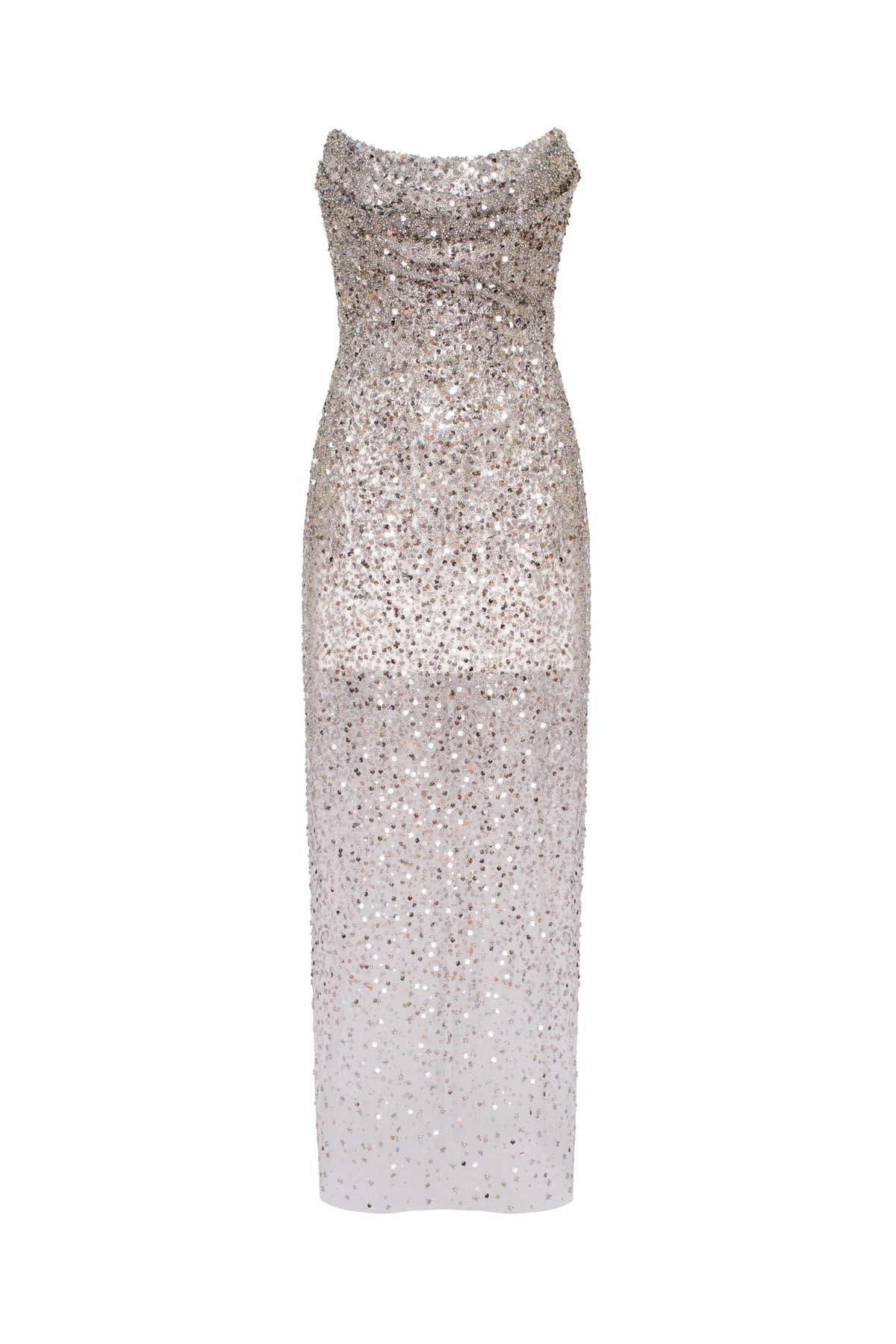 Fitted Sparkle Statement Silver Long Dress