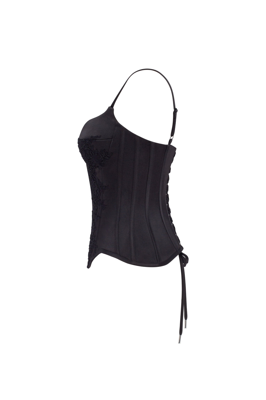 Black Lace Satin Boned Corset Top