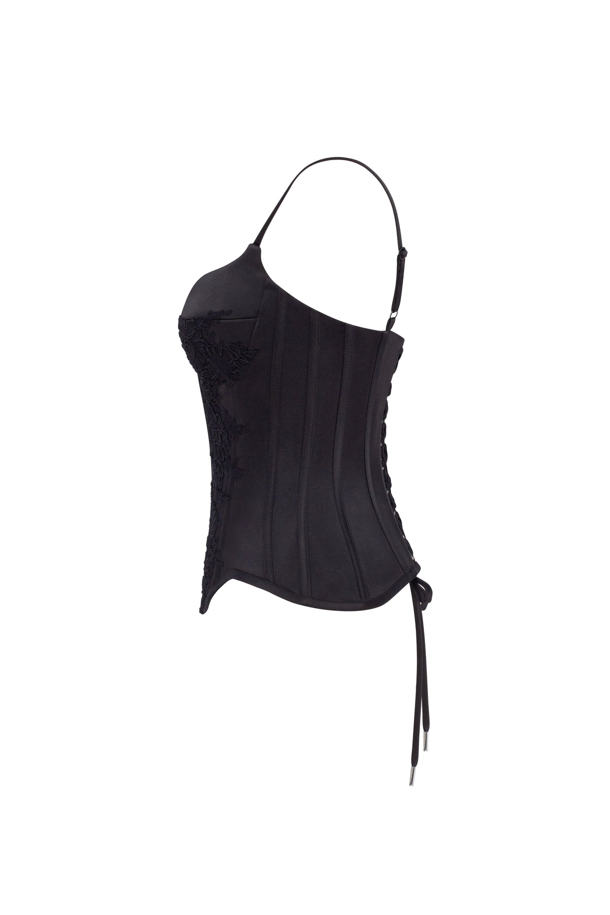 Black Lace Satin Boned Corset Top