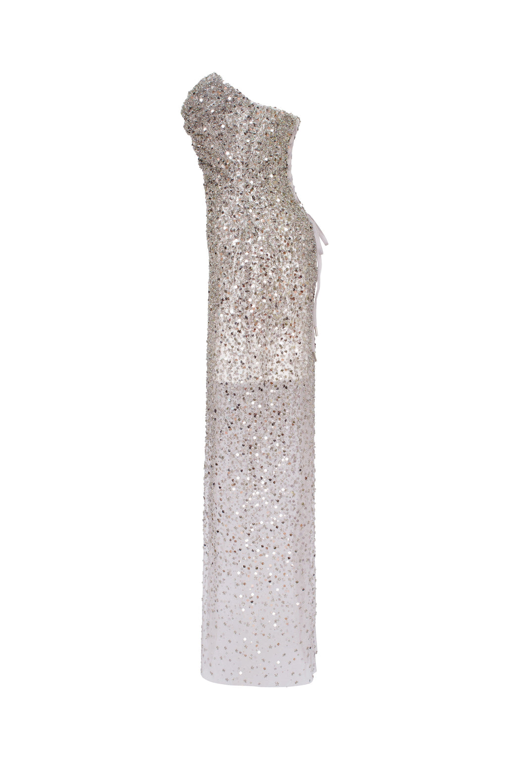 Fitted Sparkle Statement Silver Long Dress