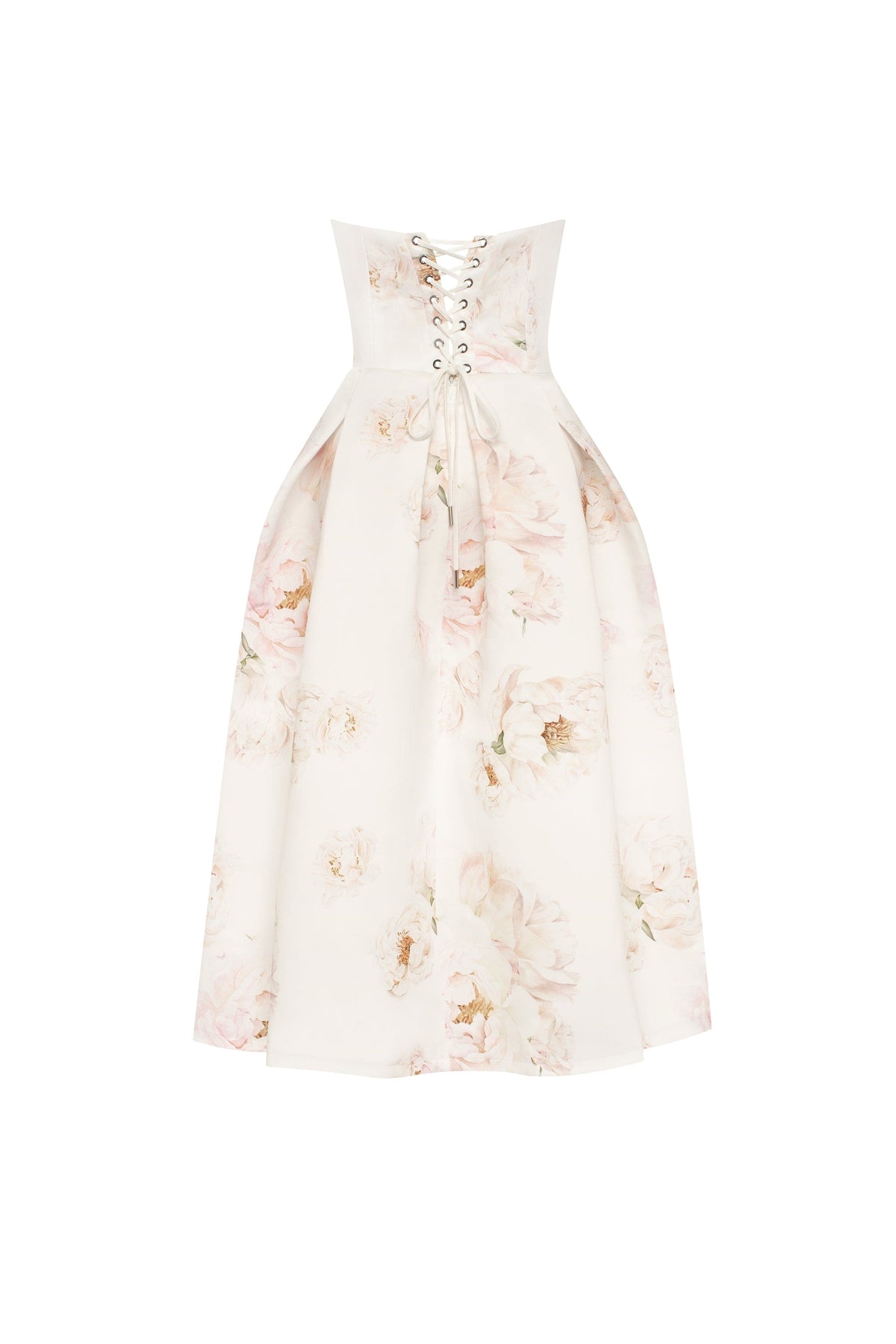 Ivory-Satin Pink-Peony Midi Dress