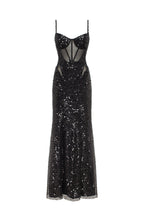 Black Sequin Spaghetti-Strap Sheer Mermaid Gown