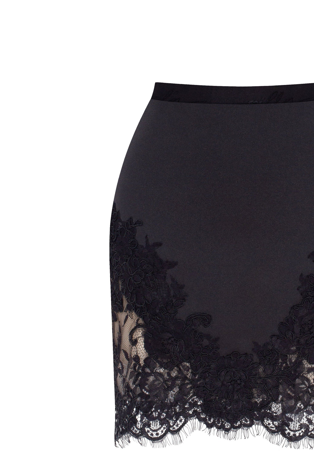 Black Satin Lace Applique Sexy Mini Skirt