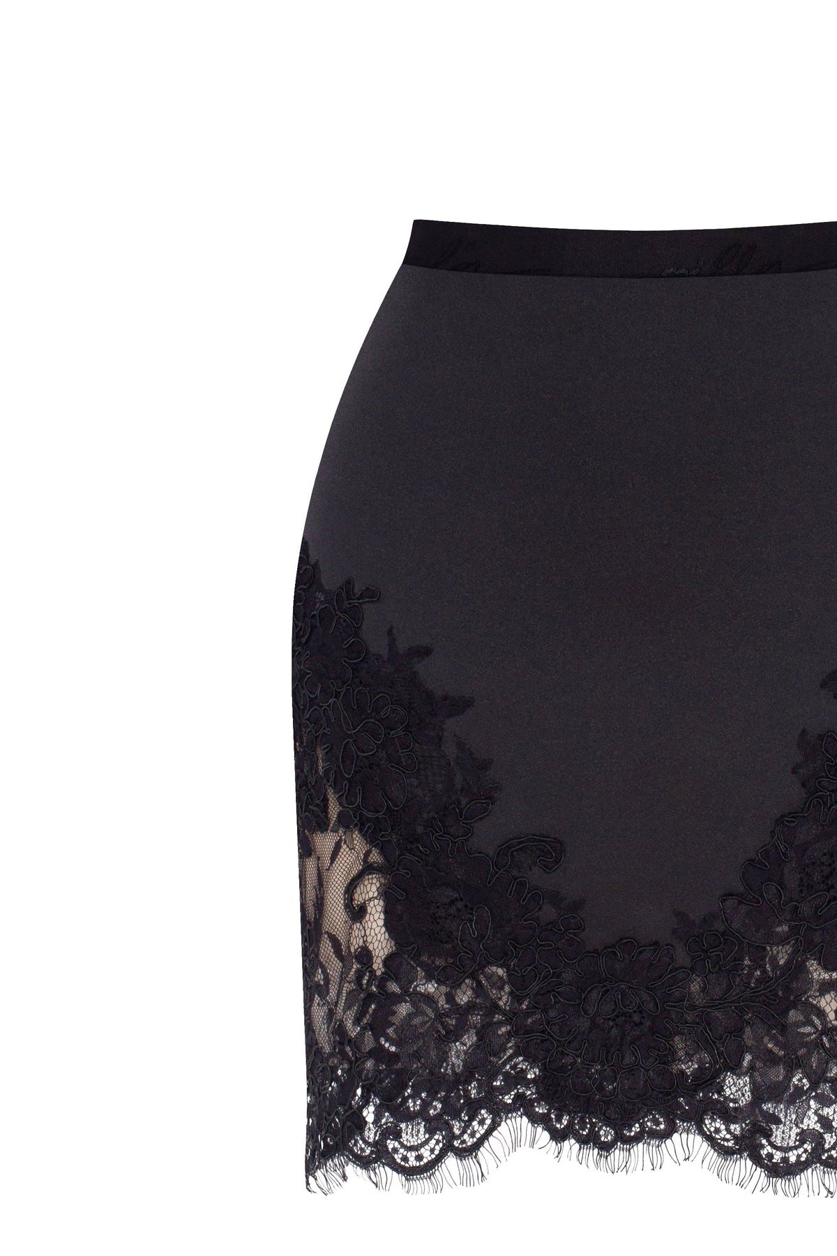 Black Satin Lace Applique Sexy Mini Skirt