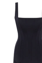 Square Wide Strap Scallop Black Corset Dress