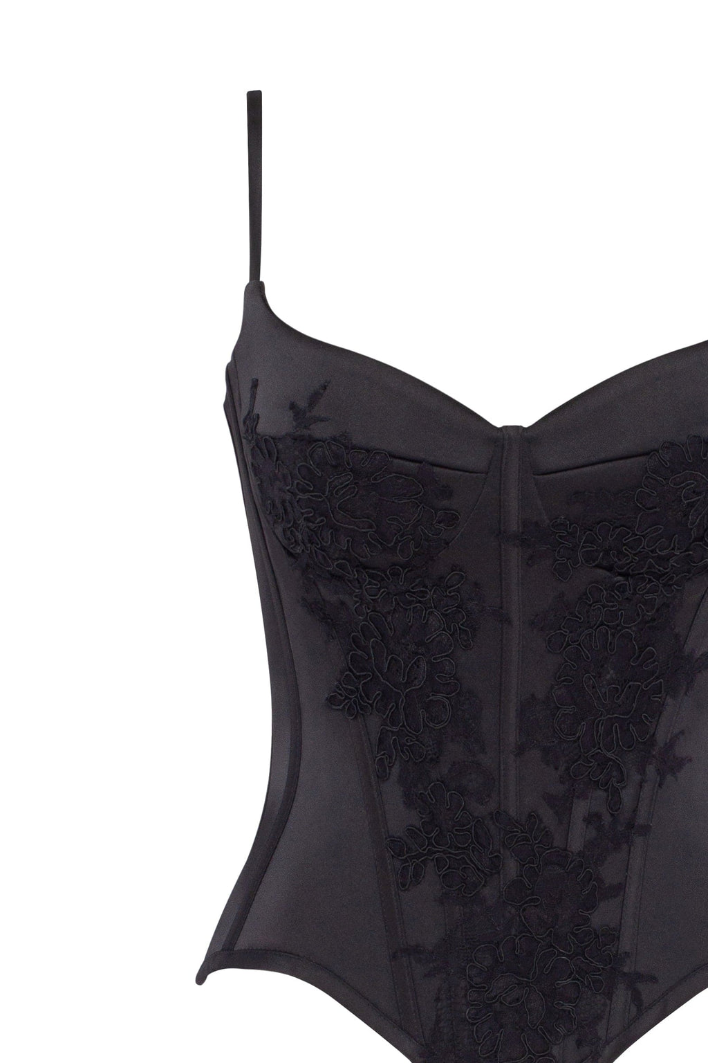 Black Lace Satin Boned Corset Top