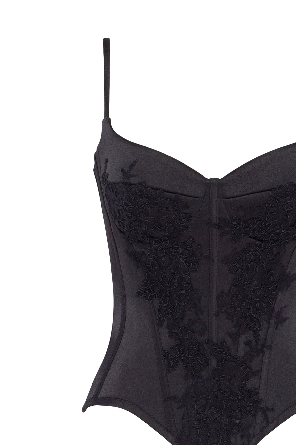 Black Lace Satin Boned Corset Top