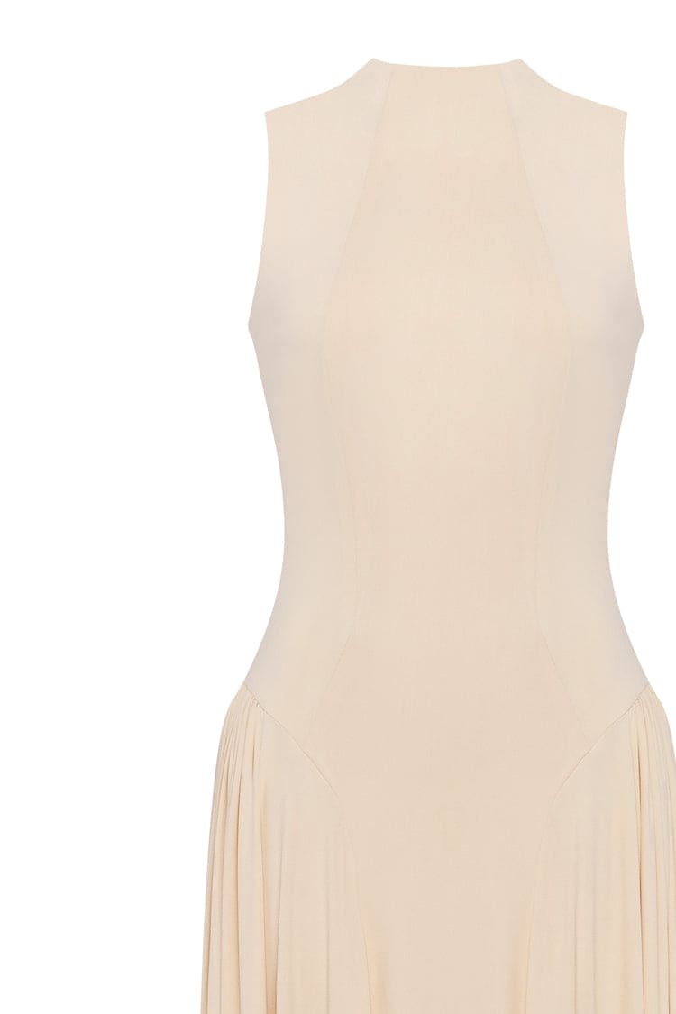 Fitted-Pleated A-Line Nude Formal Dress