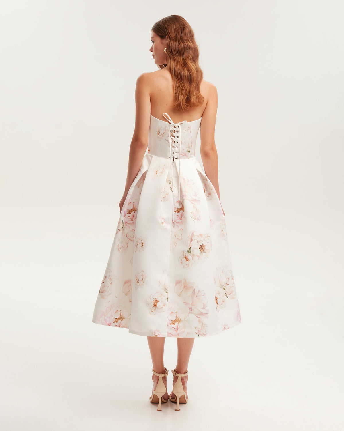 Ivory-Satin Pink-Peony Midi Dress