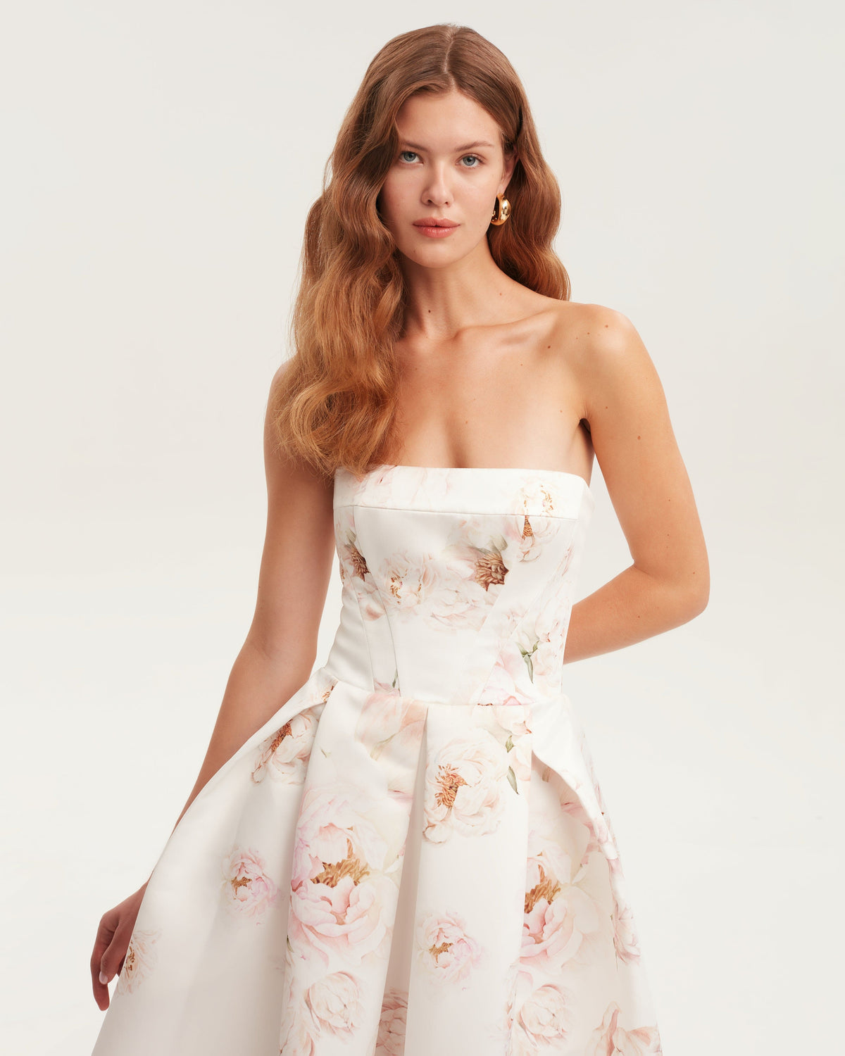 Ivory-Satin Pink-Peony Midi Dress