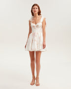 Pastel-Pink Peony Satin Bow-Strap Mini Dress