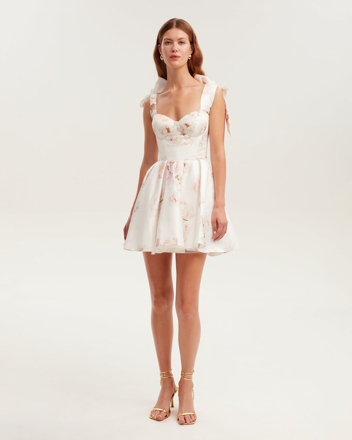 Pastel-Pink Peony Satin Bow-Strap Mini Dress