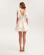 Pastel-Pink Peony Satin Bow-Strap Mini Dress