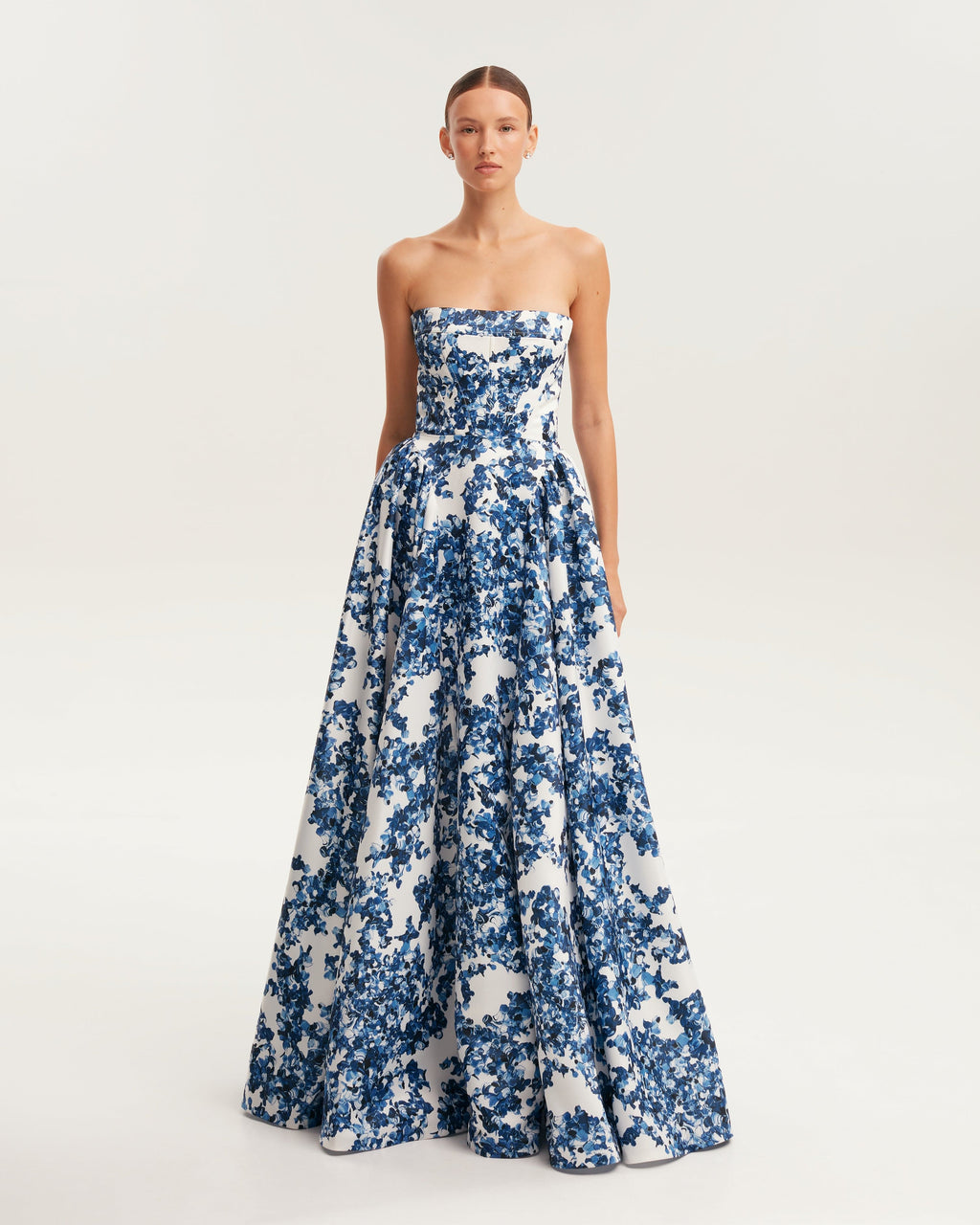 Sleeveless-Straight-Neck Pastel-Blue Floral Dress