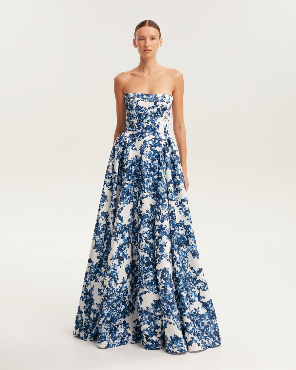 Sleeveless-Straight-Neck Pastel-Blue Floral Dress