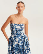 Sleeveless-Straight-Neck Pastel-Blue Floral Dress