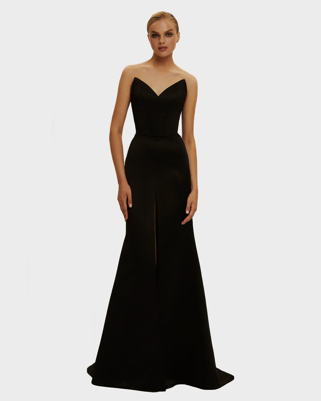 Black Atlas Deep-V Lace-Up Mermaid Gown