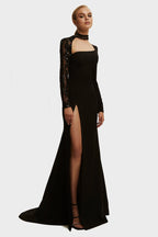 Square-Neck Half-Open-Back Hand-Embroidered Maxi Dress