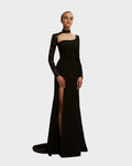 Square-Neck Half-Open-Back Hand-Embroidered Maxi Dress