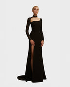 Square-Neck Half-Open-Back Hand-Embroidered Maxi Dress
