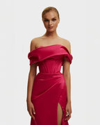 Fuchsia Atlas Off-Shoulder Princess Mermaid Dress