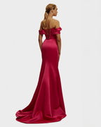 Fuchsia Atlas Off-Shoulder Princess Mermaid Dress