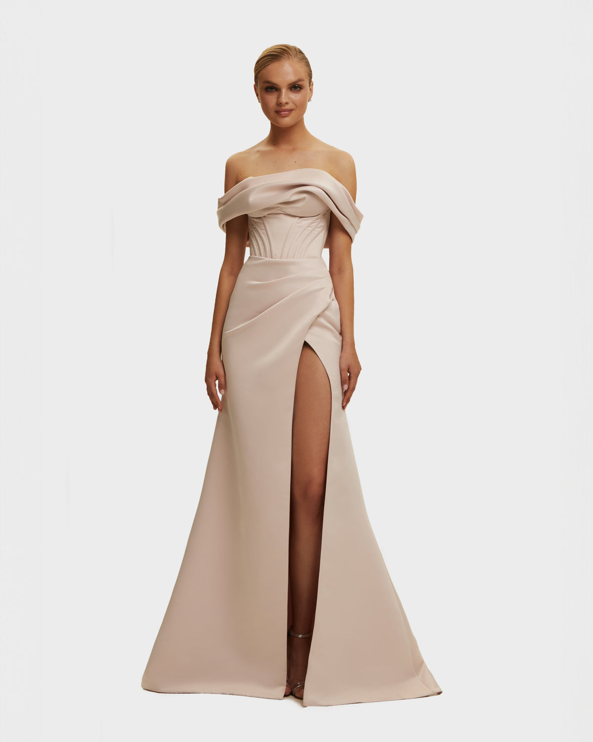 Wrapped-Drape Misty-Rose Formal Dress