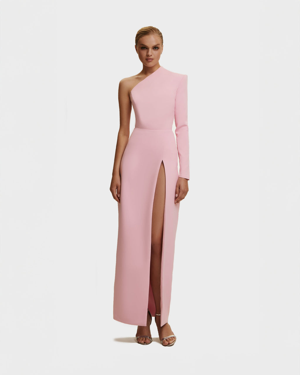 Geometric-Neck Side-Slit Straight Evening Gown