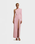 Geometric-Neck Side-Slit Straight Evening Gown