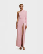 Geometric-Neck Side-Slit Straight Evening Gown
