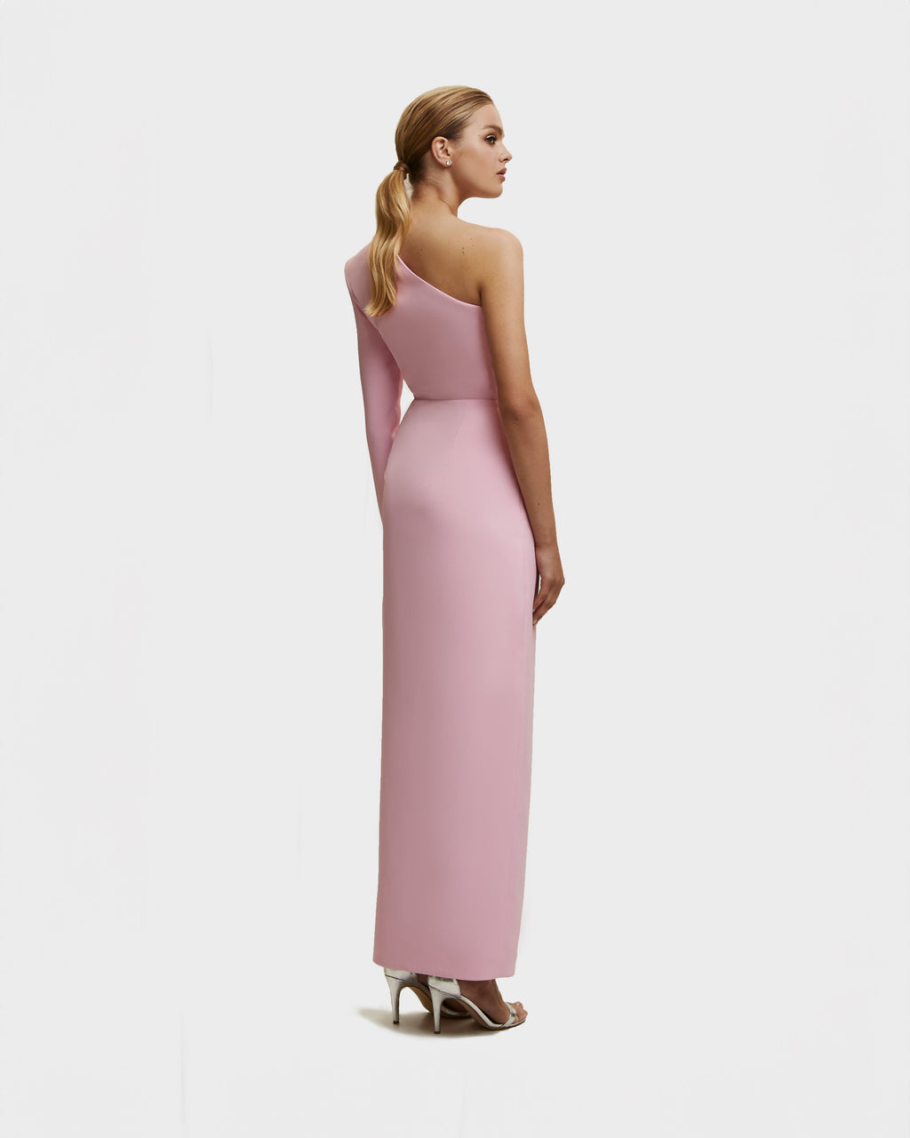 Geometric-Neck Side-Slit Straight Evening Gown
